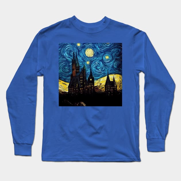 Starry Night Wizarding School Van Gogh Long Sleeve T-Shirt by Grassroots Green